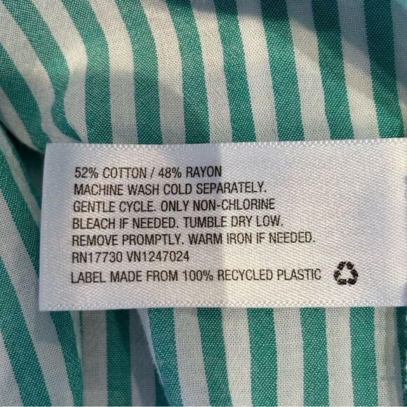 A New Day Green and White Striped Balloon Sleeve Button-up Blouse XS - Picture 5 of 6